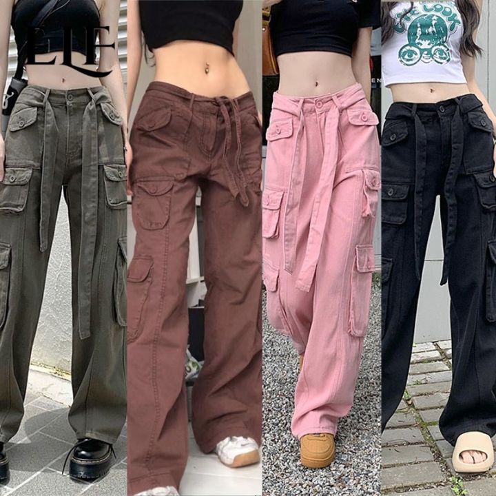 parachute High Waist Straight loose Tactical Wide Leg Long Pants Female ...