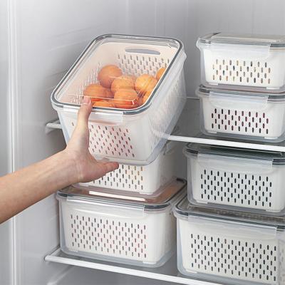 กล่องที่จัดเก็บในตู้เย็นผักสด-เก็บ Keranjang Tirisan กล่องผลไม้ผักชั้นวางของในครัวตู้เย็นตู้กับข้าวกล่องถนอมอาหาร