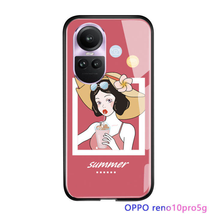 ปากกาจับจีบสำหรับ-oppo-reno10-pro-5g-เคสเคสประกบหลังแบบแข็งกระจกเทมเปอร์เคสโทรศัพท์มันวาวสุดหรูช่วงเวลาแห่งความสุขสำหรับเด็กผู้หญิงน่ารัก