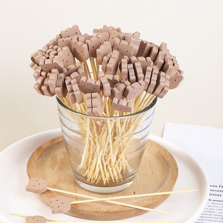 lowest-price-mh-100pcs-ตกแต่ง-toothpicks-bear-cocktail-sticks-ตกแต่งตกแต่งผลไม้