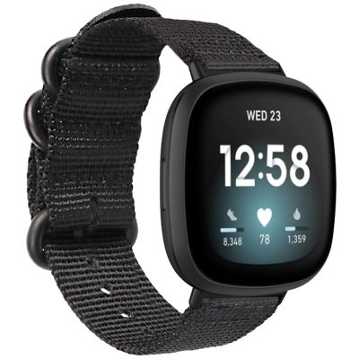 สำหรับ Fitbit Versa 4 /Sense 2สายนาฬิกาไนลอนหัวเข็มขัดเหล็ก3วง (สีดำ)