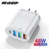 ANSEIP เครื่องชาร์จ USB PD 48W ชาร์จเร็ว,สำหรับ Xiaomi iPhone 11 12 13 Pro Samsung Huawei QC 3.0 Type C อะแดปเตอร์ติดผนังเร็ว