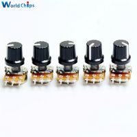 5PCS Potentiometer 1K 10K 20K 50K 100K 500K Ohm Resistor 3 Pin Linear Taper Rotary Potentiometer for Arduino with Cap Knob WH148