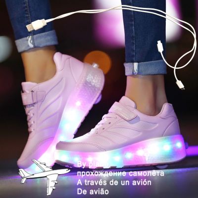 2021 New 27-43 USB Charging Children Sneakers With 2 Wheels Girls Boys Led Shoes Kids Sneakers With Wheels Roller Skate Shoes