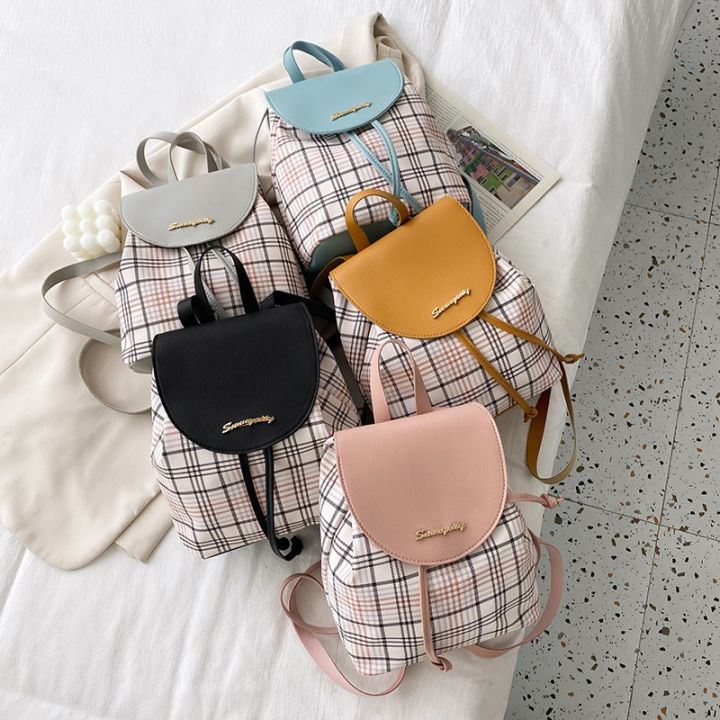 Mini Backpack Crossbody Bag For Teenage Girl Plaid Women Shoulder Phone  Purse Korean Style Backpack