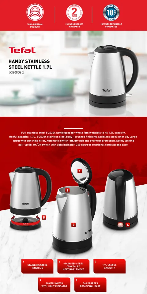 Tefal KI800 1.7L Handy Kettle - Stainless Steel