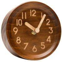 Wooden Desk &amp; Table Analog Clock Made Of Genuine Pine(Dark)-Battery Operated With Precise Silent Sweep Mechanism