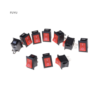 FUYU 10pcs RED ROCKER SWITCH 2 PIN KCD1-101 250V 6A boatlike SWITCH 15*21mm