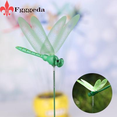 ENDDIIYU 5/10PCS 3D เครื่องประดับสนามหญ้า หัตถกรรม ตกแต่งสวน แมลงปอประดิษฐ์ ผีเสื้อจำลอง ด้วย Stem แท่งบาง