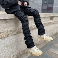 Heavy Industry Hole Frayed Destruction Waxed Jeans Mens High Street Retro Straight Ripped Pencil Pants Oversize Denim Trousers