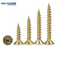 ஐ☬ 30pcs cross recessed countersunk fibreboard chipboard screws m3.5 m4 m5 yellow zinc coated flat head self tapping wood screw