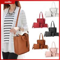 EWELLBE 4Pcs/set ผู้หญิงผู้หญิงผู้หญิง เครื่องหนังแท้ ความจุสูงมาก กระเป๋า Crossbody กระเป๋าถือแบบถือ กระเป๋าสะพายไหล่แบบสั้น กระเป๋าสตางค์กระเป๋าเงิน