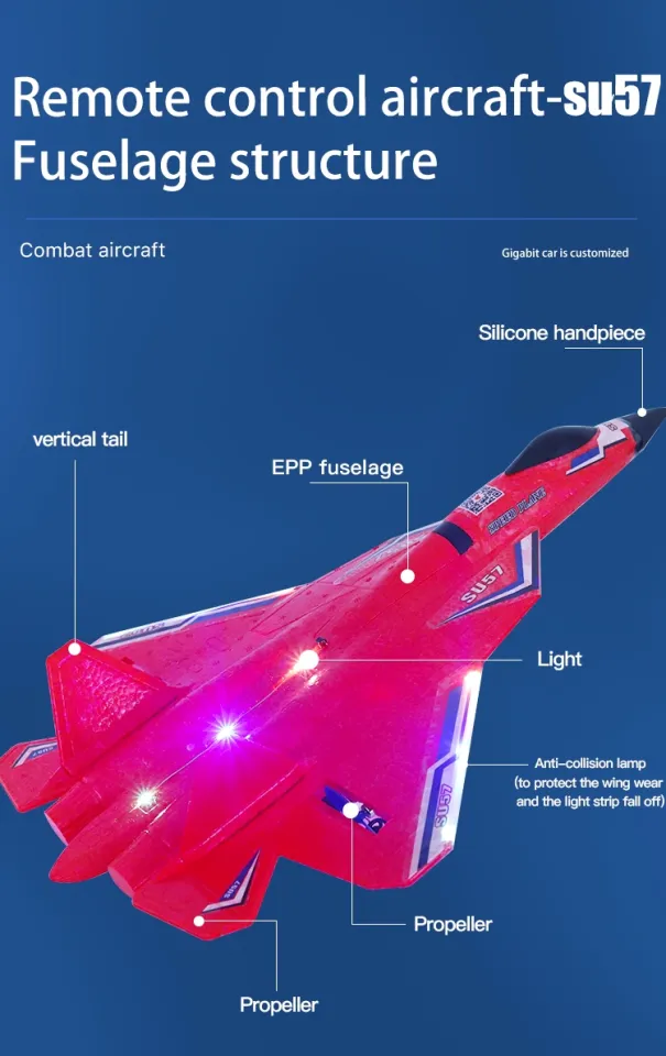 Avião de Brinquedo com Controle Remoto, SU35 ou SU57, Modelo Planador com  Luzes LED, 2,4 GHz, Espuma EPP, Presentes para Criança