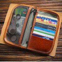 Vintage Genuine Leather Men Wallet Handmade Long Clutch Bag Purse Organizer Travel Large Wallet Passport Card Holder Coin Pocket