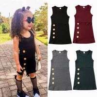 1-4Y Kids Girls Fashion Dress Baby Summer Clothing Children Sleeveless Ribbed Buttons Short Dresses  by Hs2023