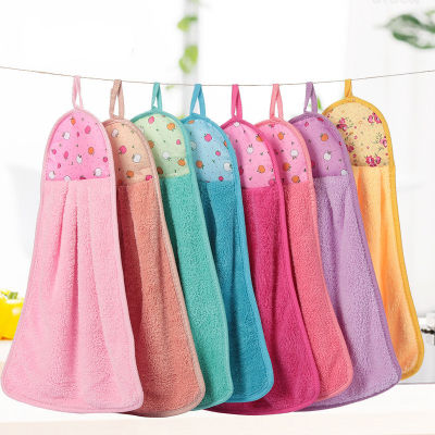 1 Pc Coral Fleece Cartoon Hand Towel Hanging Kitchen Cleaning Soft Absorbent Dishcloth