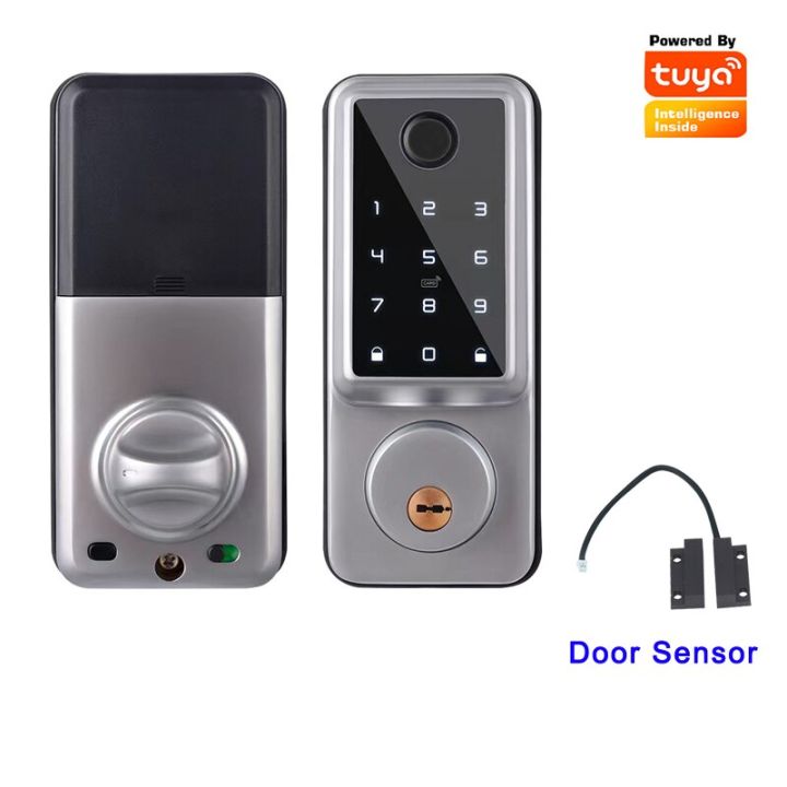 รีโมทคอนโทรลอัจฉริยะ APP Wifi Tuya สลักอัตโนมัติแบบ Deadbolt ตัวล็อคมอเตอร์รหัสผ่านโดยใช้ลายนิ้วมือ