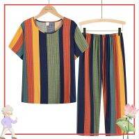 Summer middle-aged and elderly mother clothes 60-year-old old lady suit casual tops short-sleeved grandma clothes two-piece womens clothes 2022