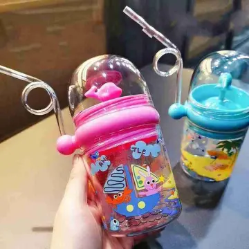 250ml Baby Drinking Cup Funny Water Whale Spray Sippy Cup Portable Toddler Cups Summer Water Cup, Clear