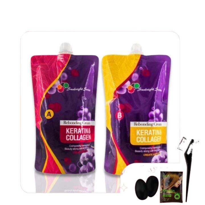 Sunbright Hair Rebonding Set 1000ml Cream Keratin Collagen Strighten