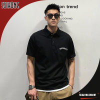 Suikone เสื้อยืดแขนสั้นพอดีตัวสำหรับผู้ชายเสื้อโปโลพิมพ์ลายเสื้อโปโลเสื้อโปโล Lapel