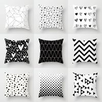 Simple Black White Lumbar Pillows Case 45X45cm Polyester Geometry Stripes Dots Print Sofa Throw Cushion Cover Home Decor Fishing Reels