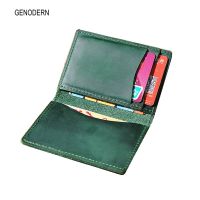 【Layor shop】 GENODERN ผู้ถือบัตรเครดิตสำหรับผู้ชาย Vintage Crazy Horse Leather Card Case Business Women Slim Card Wallets