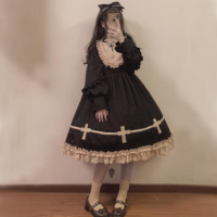 kawaii girl gothic palace sweet lolita dress Gothic vintage lace o-neck cross thickening victorian dress lolita op loli cosplay