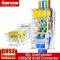 AMPCOM ปลั๊กแบบโมดูลาร์ RJ45,CAT6 CAT5E ผ่านที่เชื่อมต่อเครือข่าย UTP 3/ลอนปลายชุบ50Μ 8P 8C สำหรับอีเธอร์เน็ต