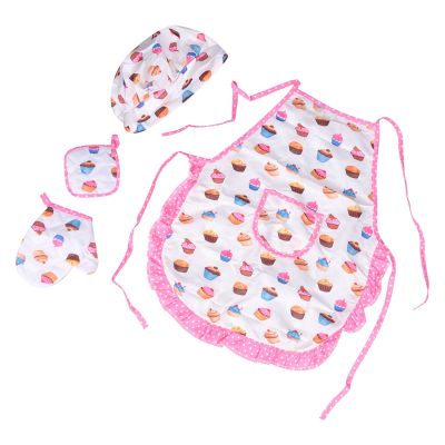 4Pcs Kids Cooking and Baking Set Includes Apron for Little Girls, Chef Hat, for Toddler Dress Up