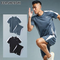 EERSHENSHI ชุดคอกลมชุดชั้นในผ้าไหมระบายอากาศ + กางเกงขาสั้นสำหรับผู้ชาย ชุดเสื้อผ้าเล่นโยคะทรงหลวมขนาดใหญ่พิเศษ