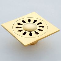 ♝✕◙ Golden Brass Art Carved Euro Square Floor Drain Strainer Anti-odor Dual Use Shower Drainer