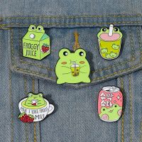 Frog Enamel Pins Cartoon Froggy Drink Lapel Pin Accessories Jewelry Brooch for Woman Kids Gifts Wholesale