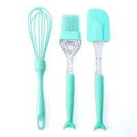 3Pcsset Silicone Spatula Brush Whisk Baking Tools Accessories Kitchen Utensils Silicone Mermaid Tail Design