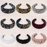 【CW】 Hair Accessories Sponge Wide - Brimmed Sequin Headband Fashion Face Band Diademas Para El Pelo Mujer