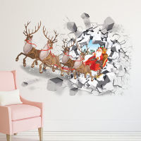 hedeguoji?Christmas Wall Sticker Decal 3D Simulation Fake Window Santa Claus Deer Sticker
