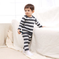 Ribbed Toddler Girl Boys Pajamas Baby Clothes Set Autumn Winter Children Outfits Long Sleeve Striped Tops Pants 2 Pcs Kids Suit