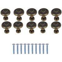 10 Pack Antique Flower Round Handle Kitchen Cabinet Cupboard Door Drawer Pull Knob With Screws 25 x 23mm