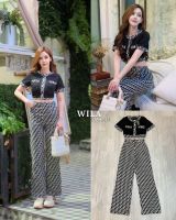 WILA Brand  WL015 ชุดเซต 2 ชิ้น  เสื้อครอปคอกลมแขนสั้น แมทช์กับ กางเกงขายาวผ้าทอ