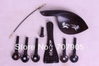 ใหม่44ชิ้นส่วนไวโอลินไม้มะเกลือฝัง,Peg Chinrest Tailpiece Tail Gut Endpin # W9