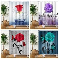 Rose Flower Shower Curtain Romantic Floral Blossom Red Rose Waterproof Polyester Bathroom Curtain Home Decor Fabric With Holes