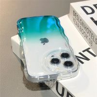 Gradient Candy Color Transparent Phone Case For iPhone 14 13 12 11 Pro Max XR XS Camera Protection Wave Lace Silicone Cover Case  Screen Protectors