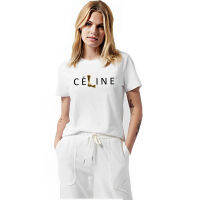 เสื้อยืดคุณภาพดี  S-5XLCeline ผ้าฝ้ายแท้ฮาร์ดแวร์ตกแต่งตัวอักษรพิมพ์เสื้อยืดแขนสั้นผู้หญิงการออกแบบความรู้สึก niche แฟชั่นทุกการแข่งขัน top