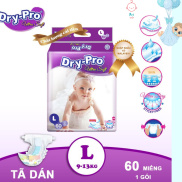 Tã bỉm dán Dry-Pro siêu mềm nhập khẩu Malaysia size L60 9kg - 13kg - Gói