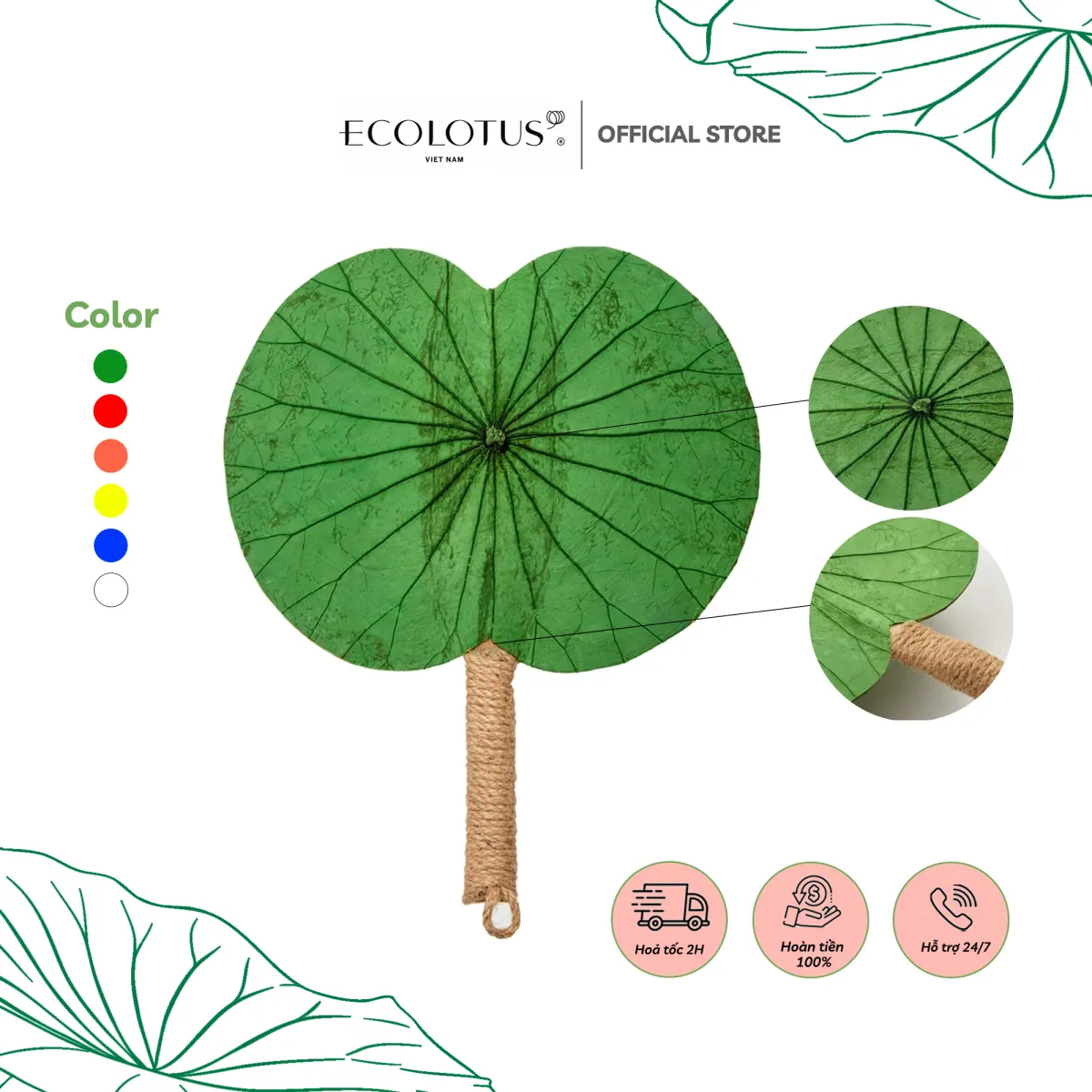 Quạt Cầm Tay Hình Chiếc Lá Sen ECOLOTUS, Ngang 30X25Cm, Quà Tặng ...