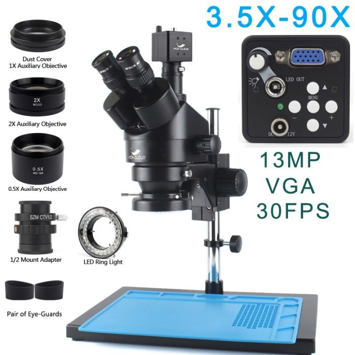 7x-45x-simul-focal-stereo-trinocular-zoom-microscope-4k-2k-48mp-hdmi-usb-vga-microscope-camera-set-with-auxiliary-objective-lens