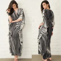 --D0512 Europe and the United States quick-drying polyester black lines printed beach blouse easy connect dress skirt bikini smock