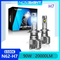 Novsight N62 H7 หลอดไฟหน้ารถ LED 90W 20000LM 6500K แสงสีขาวนวล ซุปเปอร์ไบร์ท ไฟ LED สำหรับรถไฟสูง/ไฟตัดหมอกต่ำ ปลั๊กแอนด์เพลย์ 2 ชิ้นจัดส่งฟรี