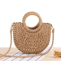 Summer Handmade Bags for Women Beach Weaving Ladies Straw Bag Wrapped Beach Bag Moon shaped Top Handle Handbags Totes