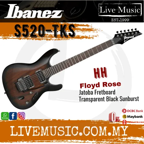 Ibanez S520 Solid Body Electric Guitar - Transparent Black Sunburst